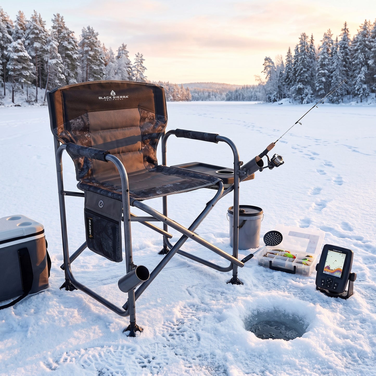 Heated Voyageur Fishing Chair - AXS Camo™ Shroud Carbon