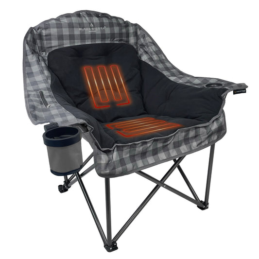 Heated Comfort Cloud Chair - Gray Buffalo Check/Black Fleece