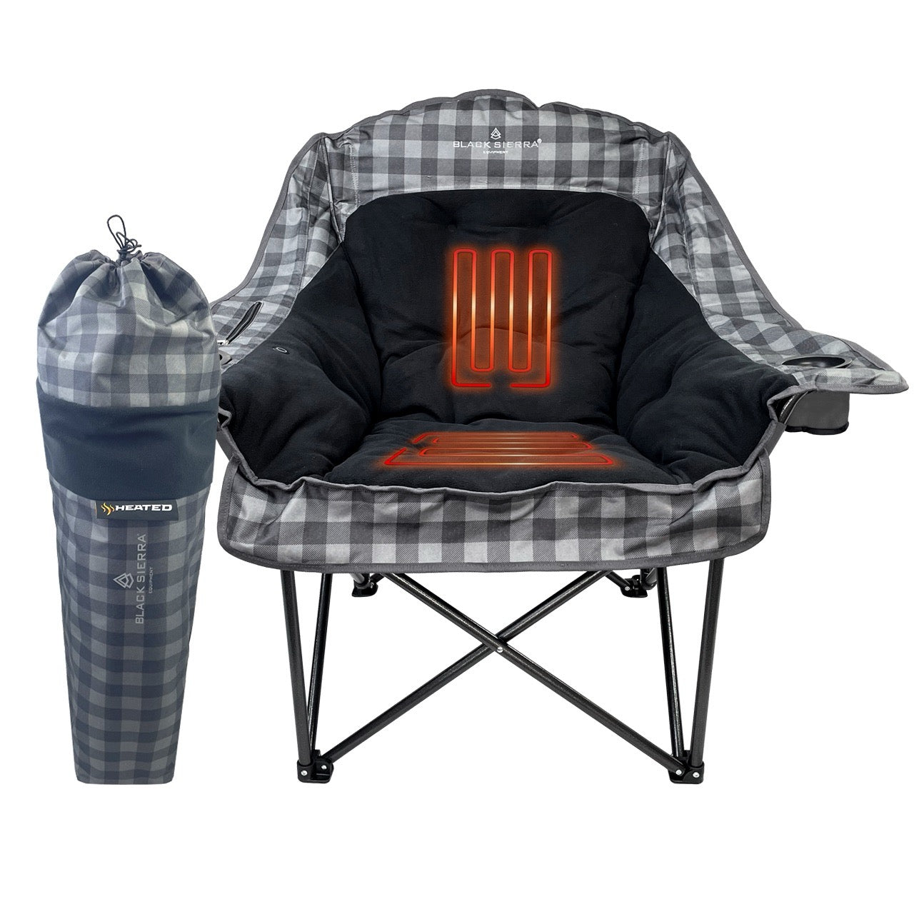 Heated Comfort Cloud Chair - Gray Buffalo Check/Black Fleece