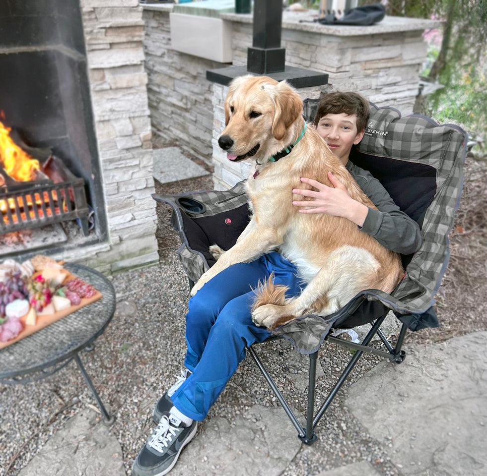 Heated Comfort Cloud Chair - Gray Buffalo Check/Black Fleece