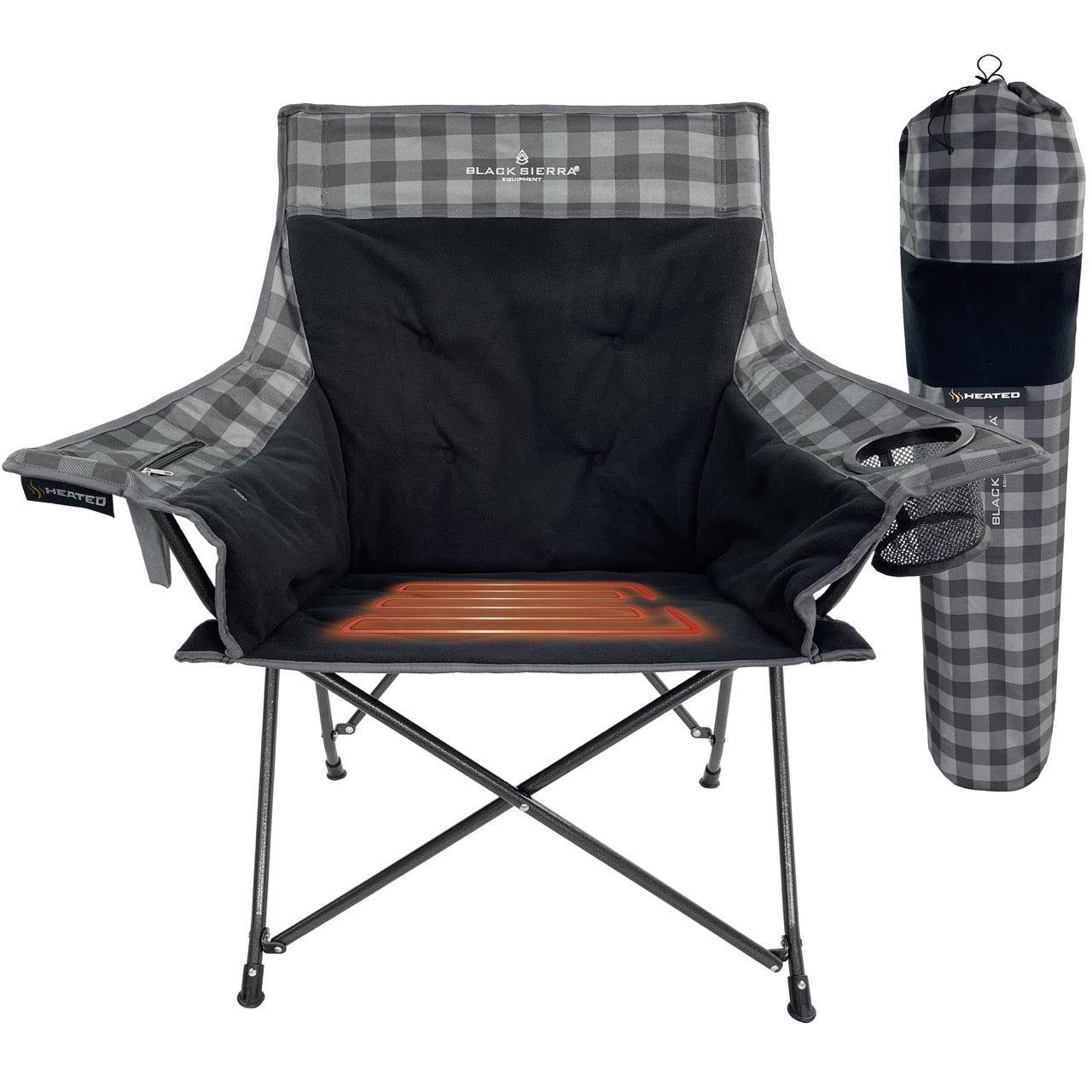 Heated XL Padded Tension Chair - Gray Buffalo Check/Black Fleece