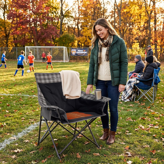Heated XL Padded Tension Chair - Gray Buffalo Check/Black Fleece