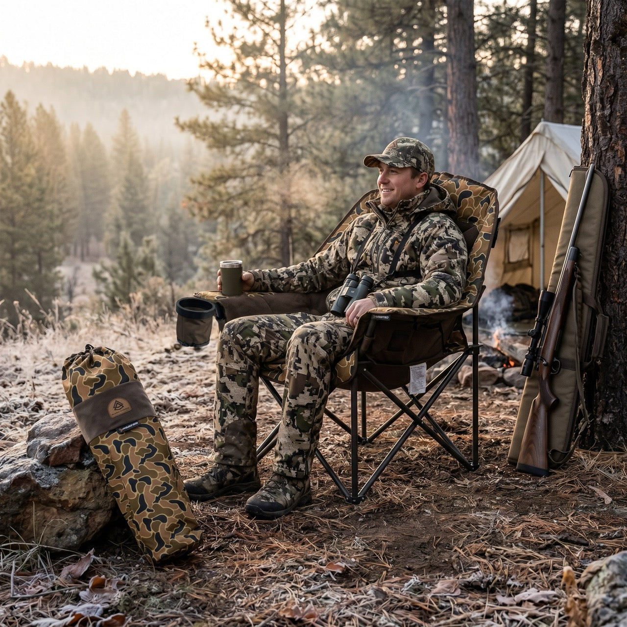 Heated Comfort Cloud Chair - AXS Camo™ Heritage Field/Brown Fleece