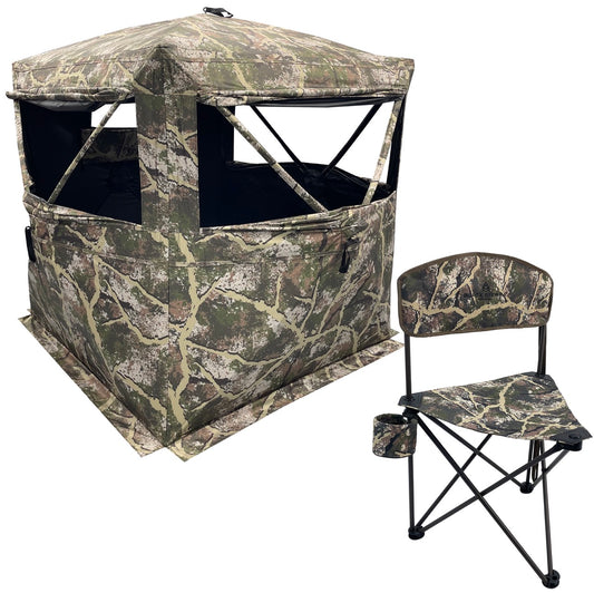 Stealth 5 2-Person Hunting Blind and Tri-Lite Stool Combo - AXS Camo™ Shroud Ranger
