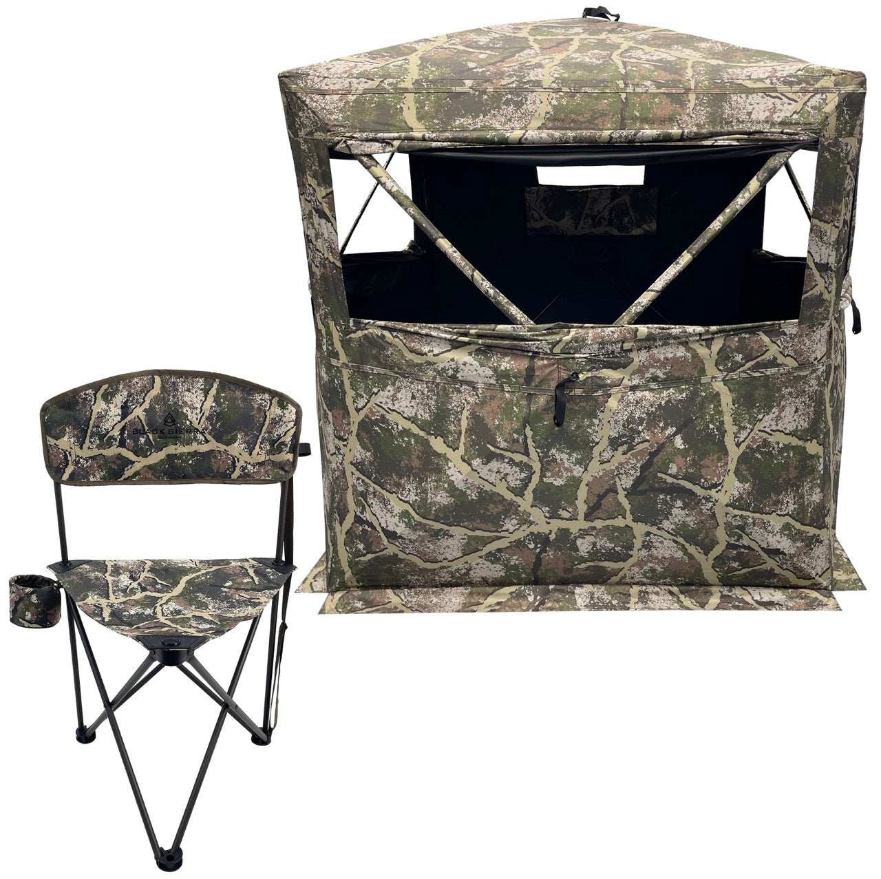 Stealth 5 2-Person Hunting Blind and Tri-Lite Stool Combo - AXS Camo™ Shroud Ranger