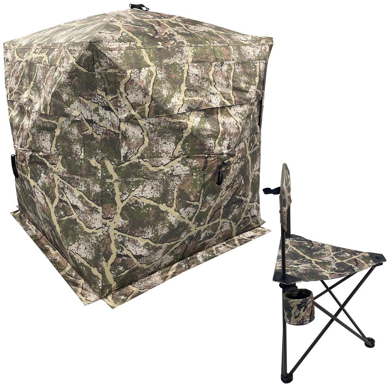 Stealth 5 2-Person Hunting Blind and Tri-Lite Stool Combo - AXS Camo™ Shroud Ranger